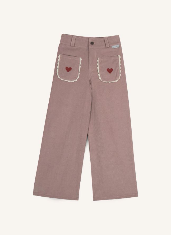 Pantalon Géraldine Cœurs Velours | Rose pâle