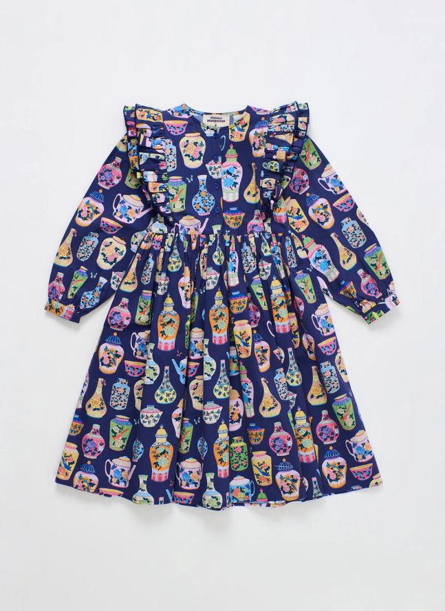 Robe Volants Porcelaine | Bleu foncé