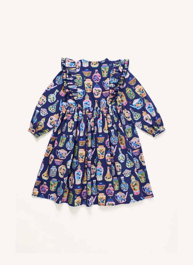 Porcelain Ruffle Dress | Dark Blue