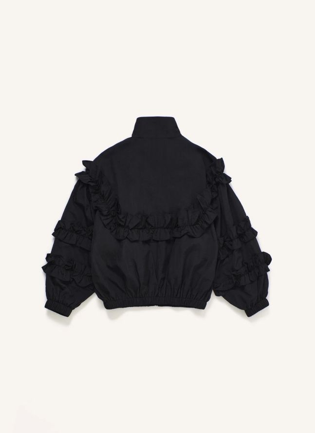 Chaqueta de nylon con volantes | Negro