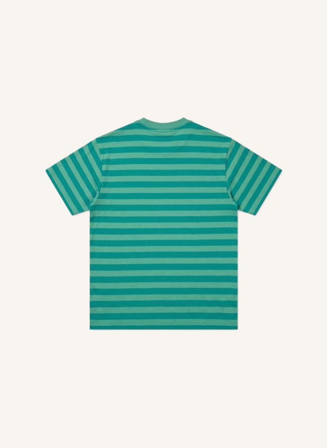 T-shirt Nils Rayé Coton Bio | Vert émeraude