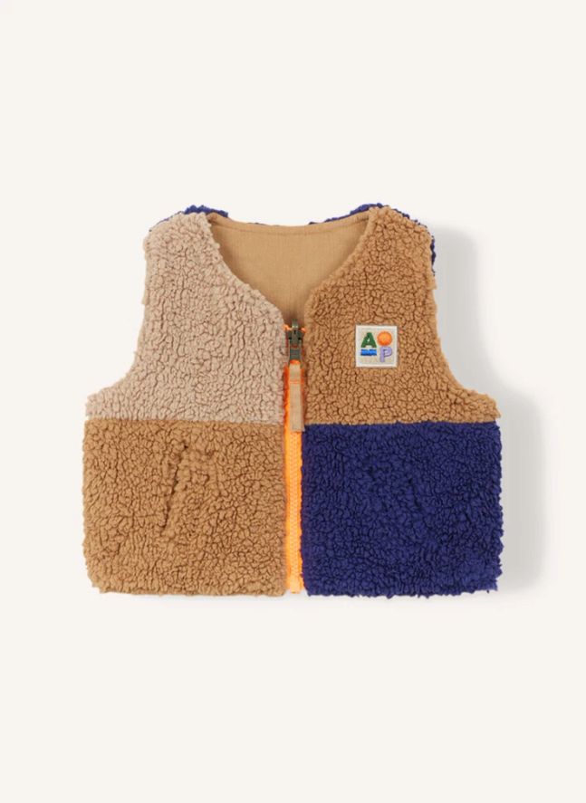 Veste Sans Manches Réversible Façon Sherpa Coton Bio Bébé | Camel