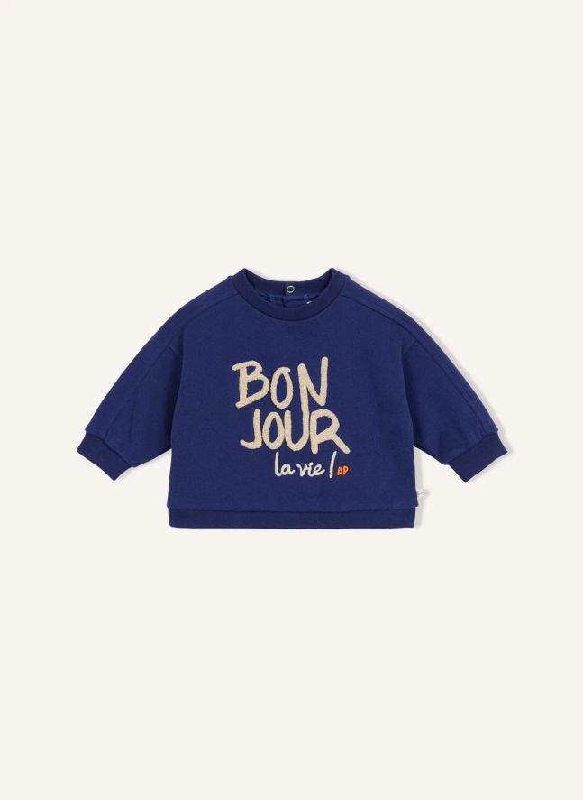 Sweat Bonjour La Vie Coton Bio | Bleu marine