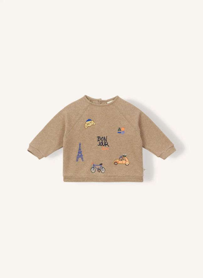 Sweat Bonjour Paris Coton Bio | Marron