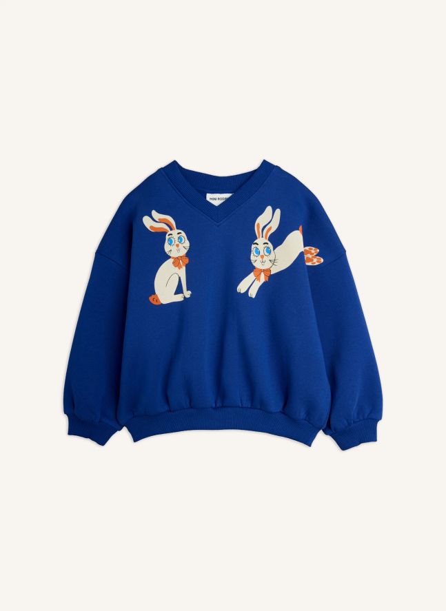 Sweat Col V Lapins Coton Bio | Bleu