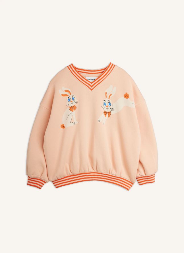 Sweat Col V Lapins Coton Bio | Rose