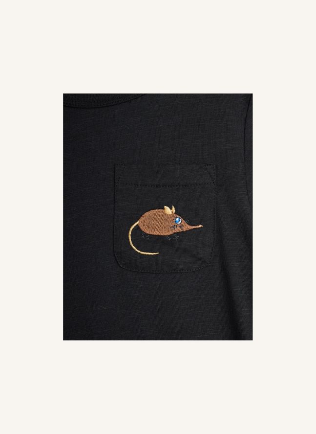 T-shirt Brodé Souris Coton Bio | Noir