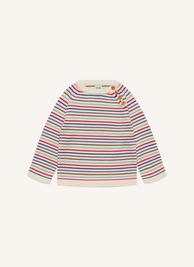 Pull Rayé Laine Mérinos | Ecru