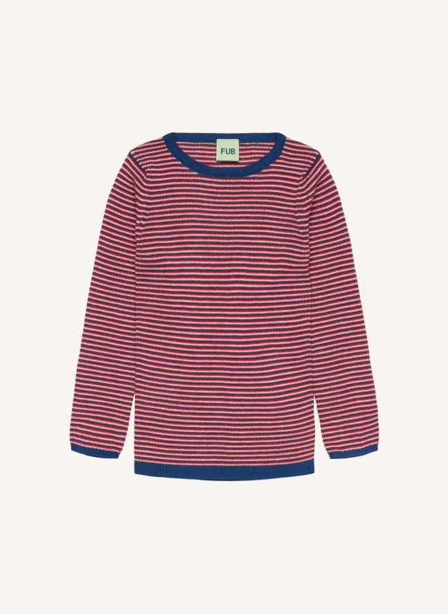 T-shirt Côtelé Rayé Laine Mérinos | Rouge