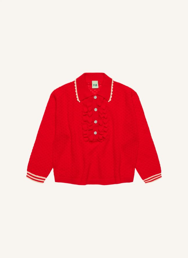 Polo Volants Laine Mérinos | Rouge