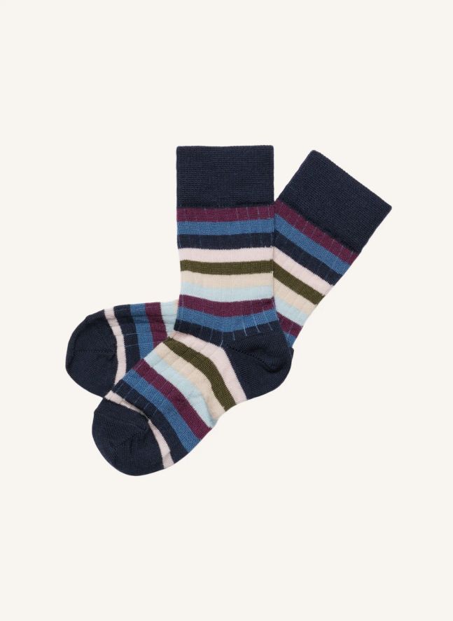 Lot de 2 Paires de Chaussettes Rayées Laine | Bleu marine