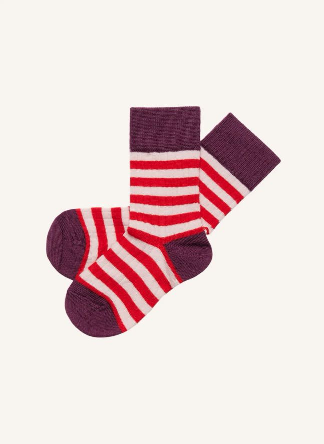 Lot de 2 Paires de Chaussettes Rayées Laine | Rouge