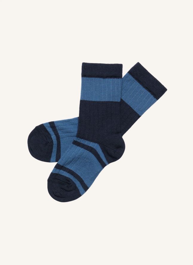 Lot de 2 Paires de Chaussettes Colorblock Rayées Laine | Bleu marine