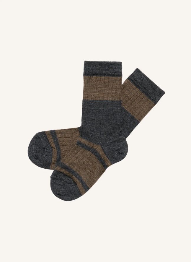 Lot de 2 Paires de Chaussettes Colorblock Rayées Laine | Marron