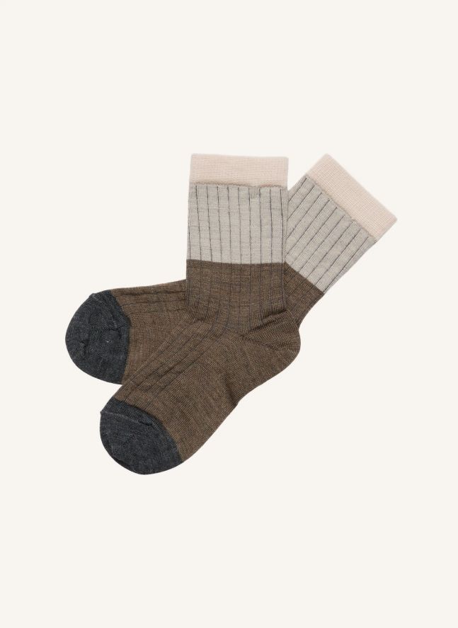 Lot de 2 Paires de Chaussettes Contrastées Laine | Marron
