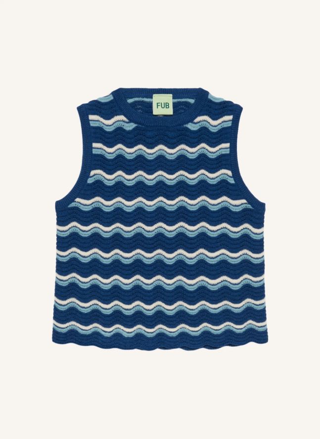 Top de punto calado con motivos de olas, de lana merina | Azul