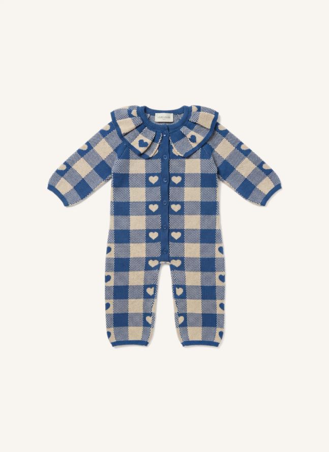 Combinaison Maille Mathie Carreaux Cœurs | Bleu marine