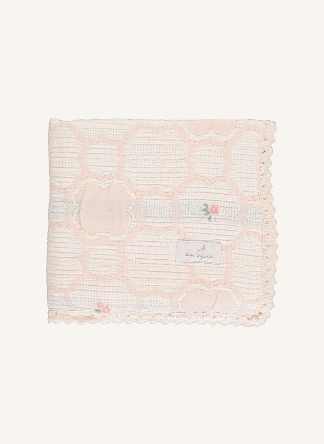 Cleo Floral Organic Cotton Blanket | Pale Pink