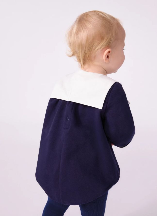 Barboteuse Col Marin Coton Bio | Bleu nuit