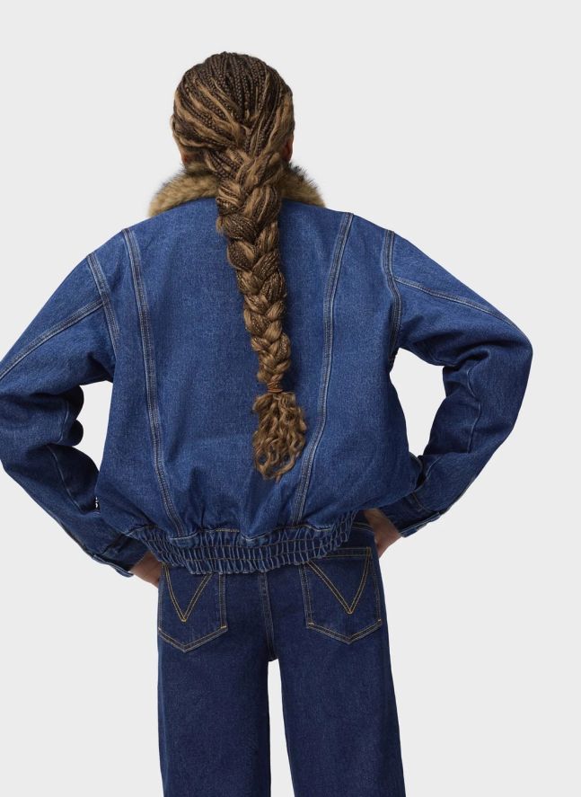 Veste Col Façon Fourure Hiroie Denim Coton Bio | Bleu