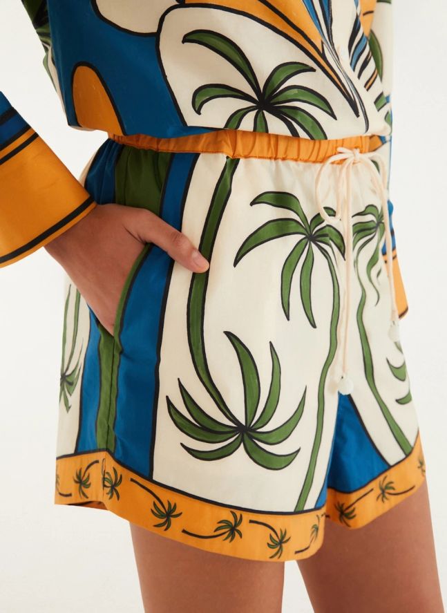 Short Tropical Graphique Coton | Ecru