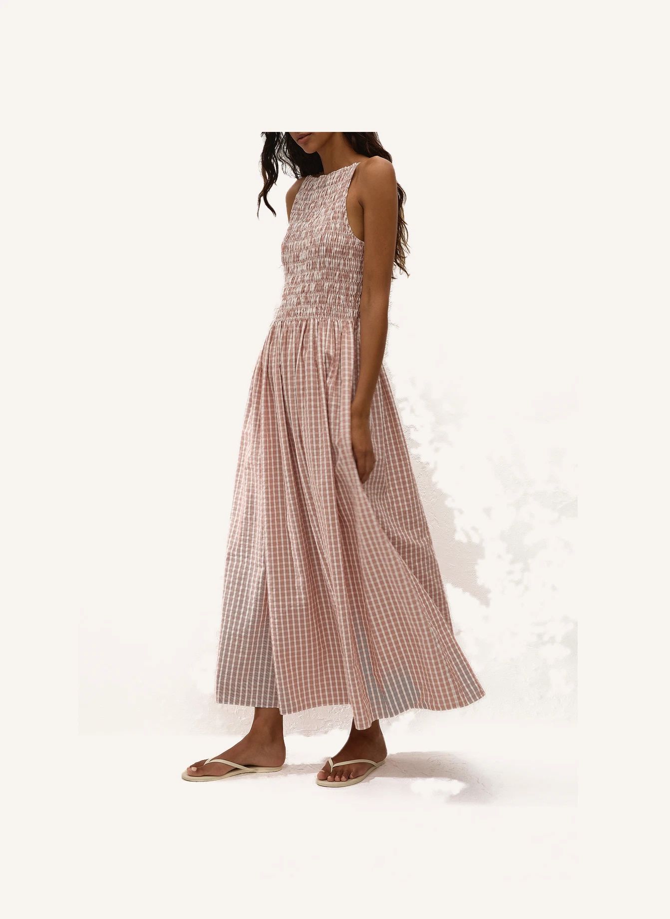 Robe Carreaux Laia Maxi Coton | Cinnamon- Image produit n°3