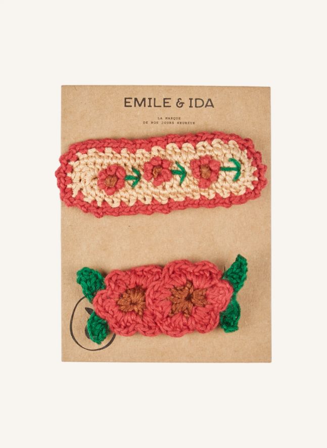 Lot de 2 Barrettes Fleuries Crochet | Rouge