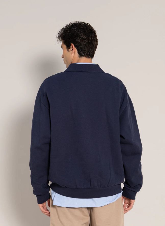 Sweat Col Polo Bob Coton Bio | Bleu noir