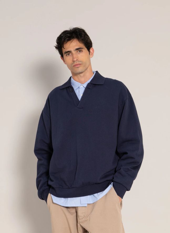 Sweat Col Polo Bob Coton Bio | Bleu noir