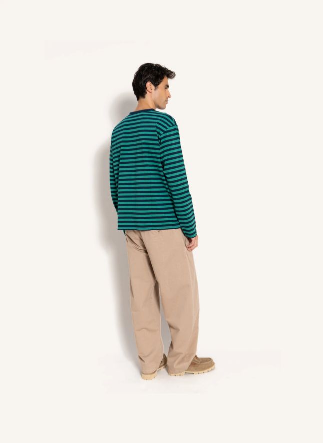 T-shirt Silas Rayé Coton Bio | Vert forêt
