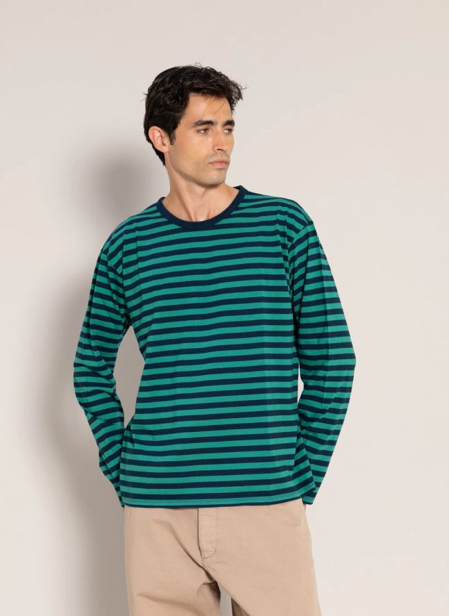 T-shirt Silas Rayé Coton Bio | Vert forêt