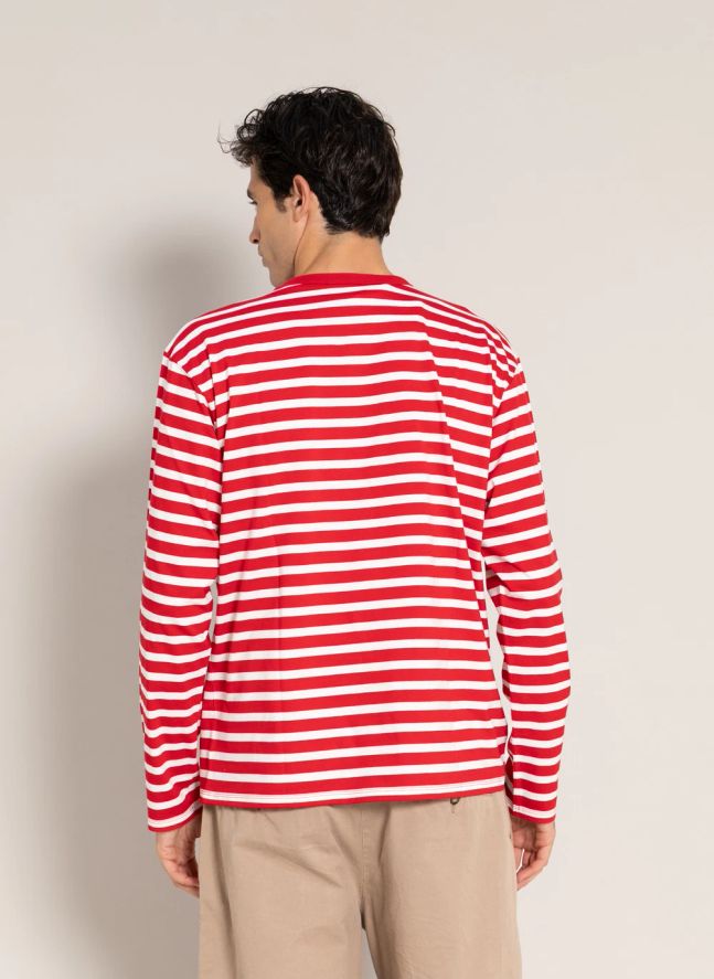 T-shirt Silas Rayé Coton Bio | Rouge foncé