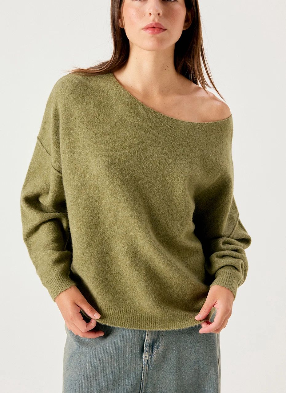 Pull Damsville Laine | Vert kaki- Image produit n°1