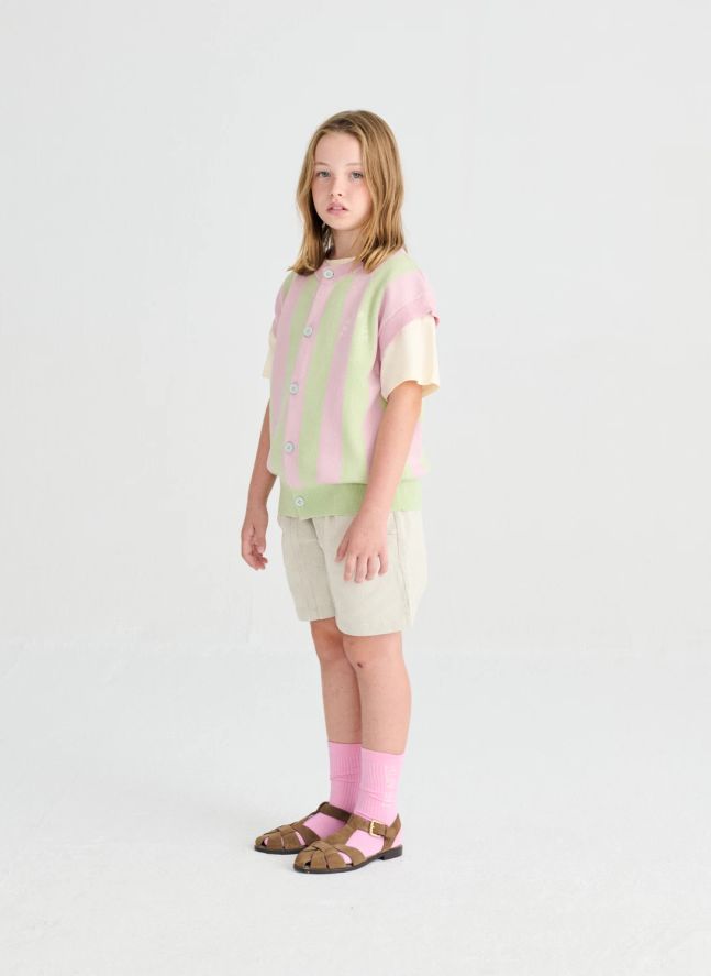 Gilet Sans Manches Rayé Coton Bio | Rose pâle
