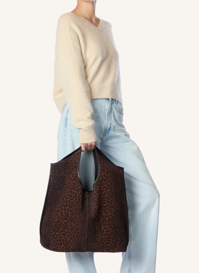 Sac Paco Croûte Velours Léopard | Marron