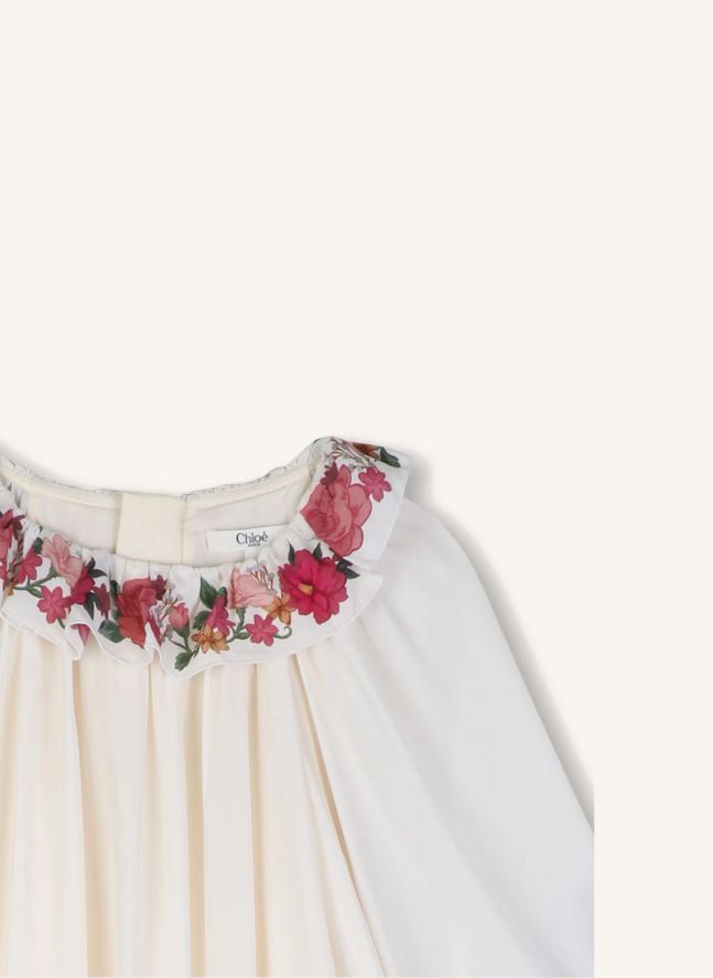 Robe Fleurie Crêpe Viscose Soie | Craie