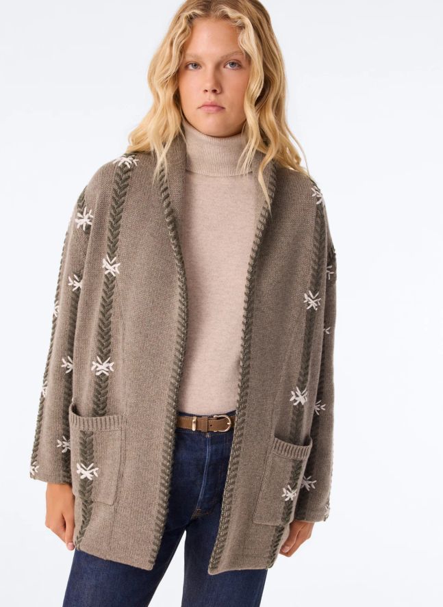 Cardigan Cody Flake Cachemire | Vert kaki