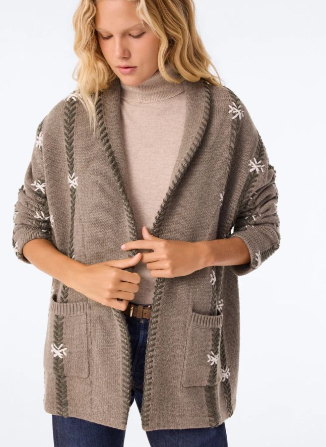 Cardigan Cody Flake Cachemire | Vert kaki