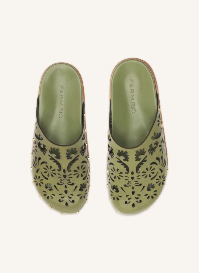 Mules Anatomic Openwork Leather | Khaki
