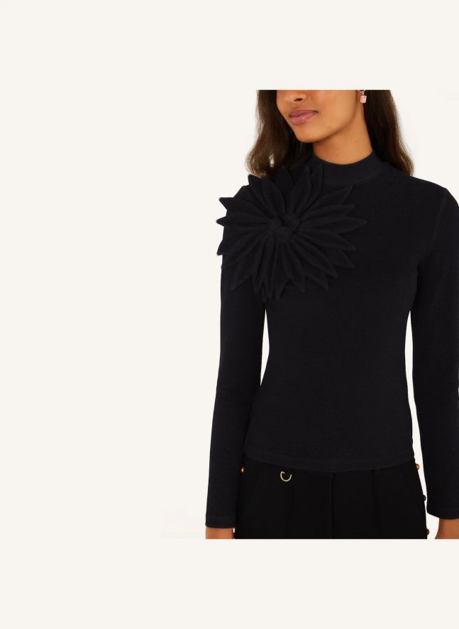 Top Manches Longues Fleur | Noir