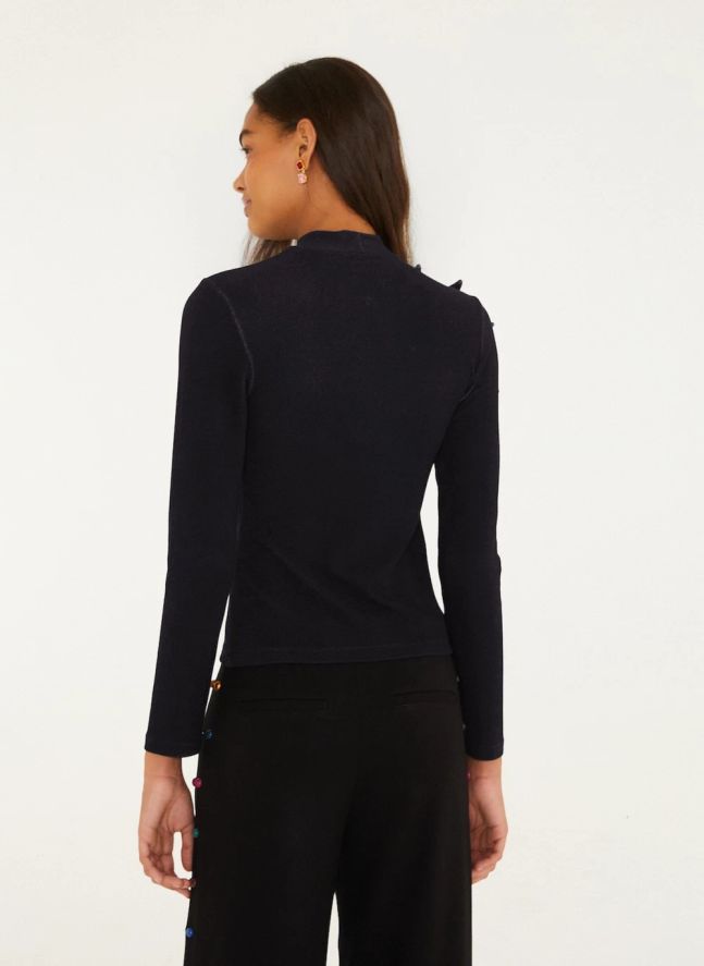 Top Manches Longues Fleur | Noir