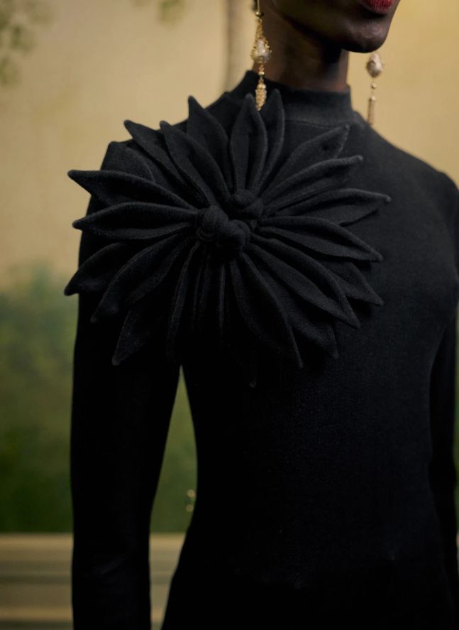Top Manches Longues Fleur | Noir