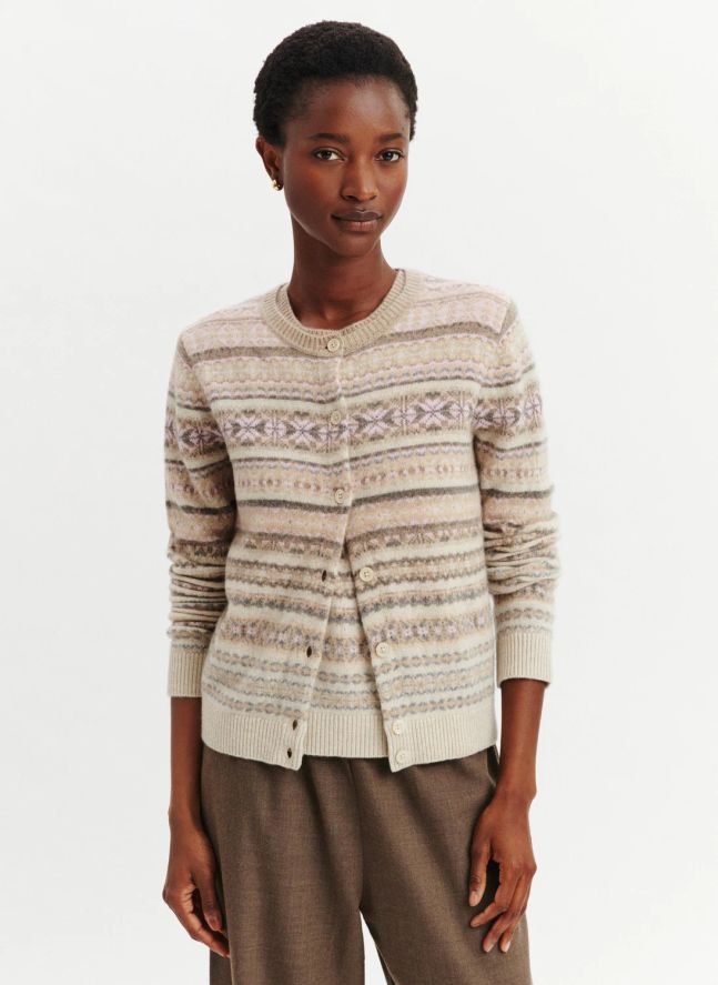 Cardigan Fairisle Cachemire | Rose Quartz