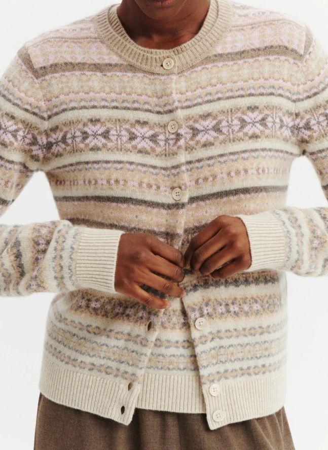 Cardigan Fairisle Cachemire | Rose Quartz