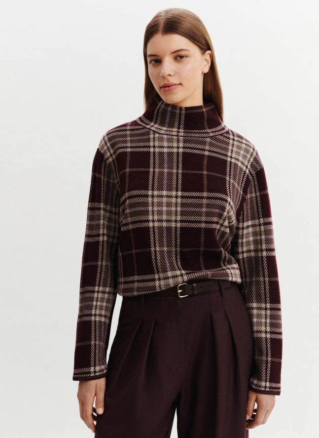 Pull Tartan Laine | Grenat