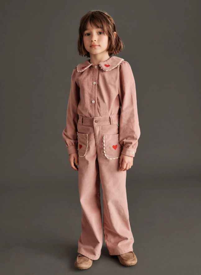Pantalon Géraldine Cœurs Velours | Rose pâle
