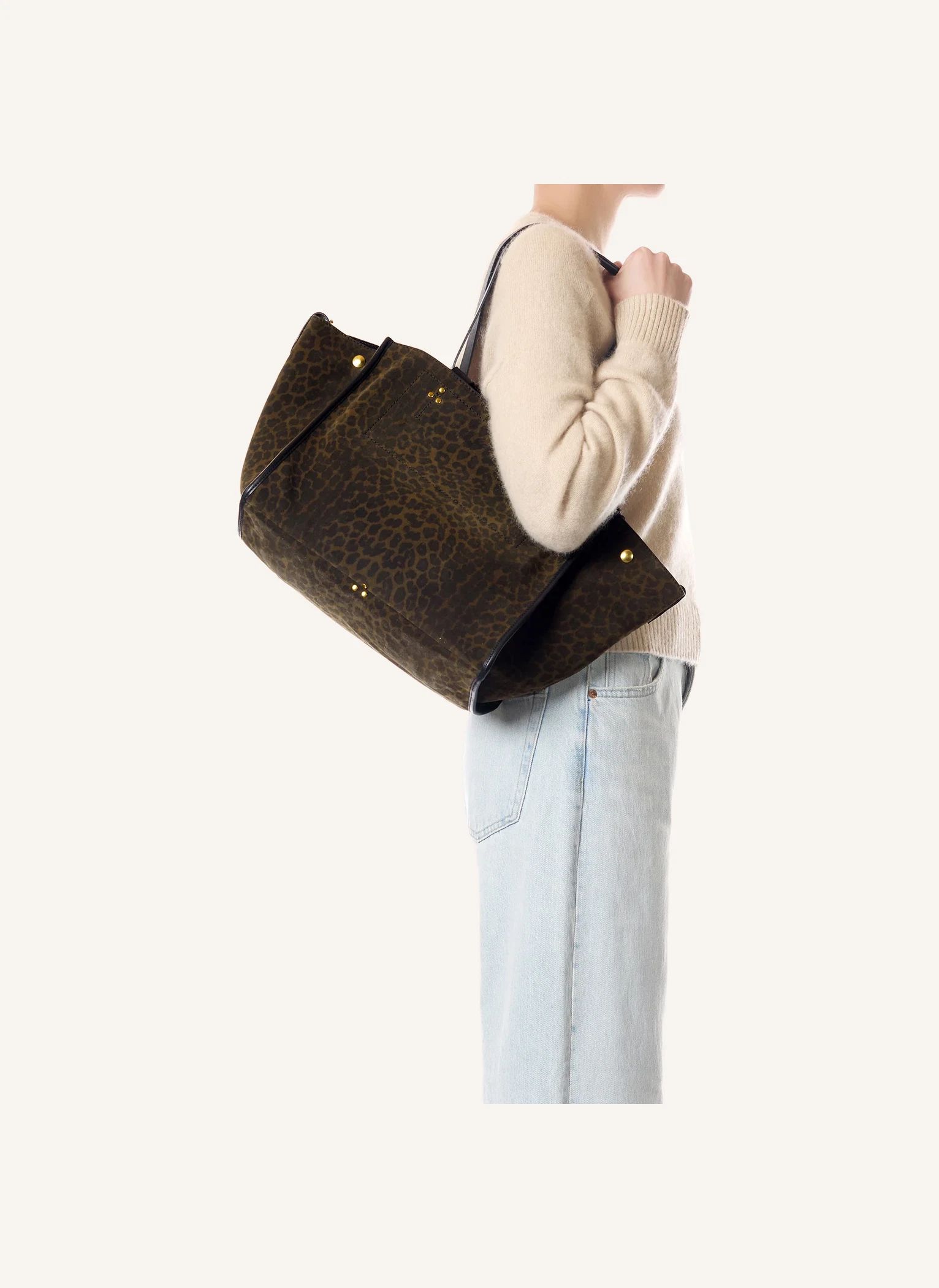 Sac Léon M Croute Velours Léopard | Kaki- Image produit n°1