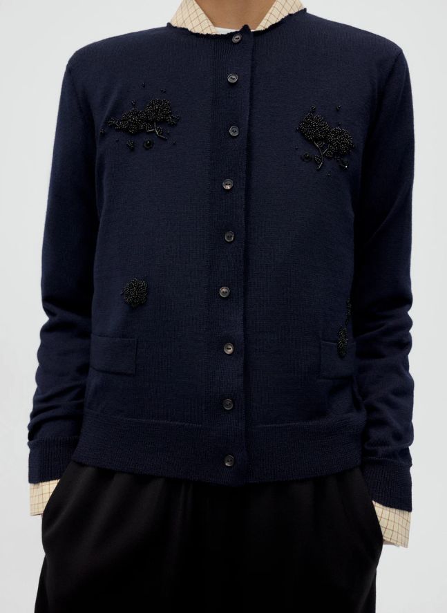 Cardigan Merino Laine | Bleu foncé