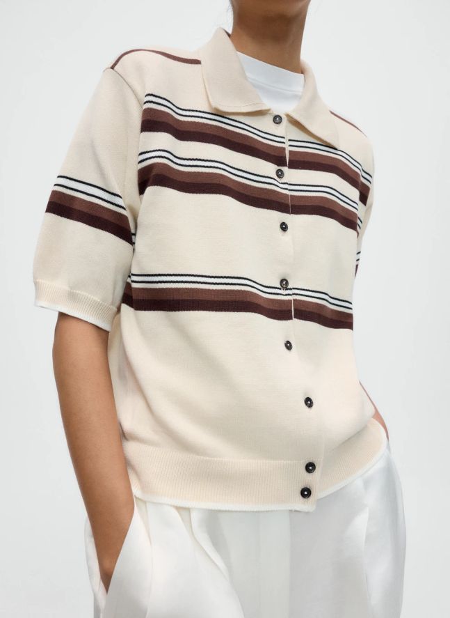 Polo Rayé Coton | Beige