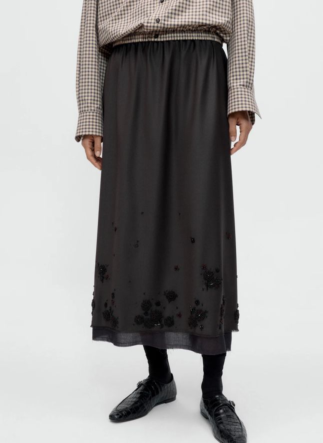 Jupe Tailored Embellished Laine  | Marron foncé